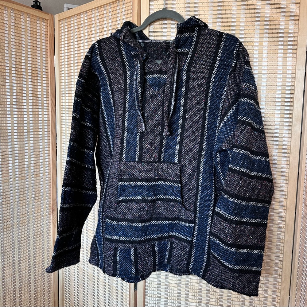 Men's Baja Stripped Hippie Sweater Hoodie Size L